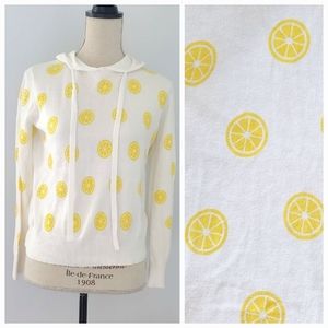 NWT Aqua White Hoodie Sweater w Yellow Lemons Bloomingdale's Sz Small Cotton
